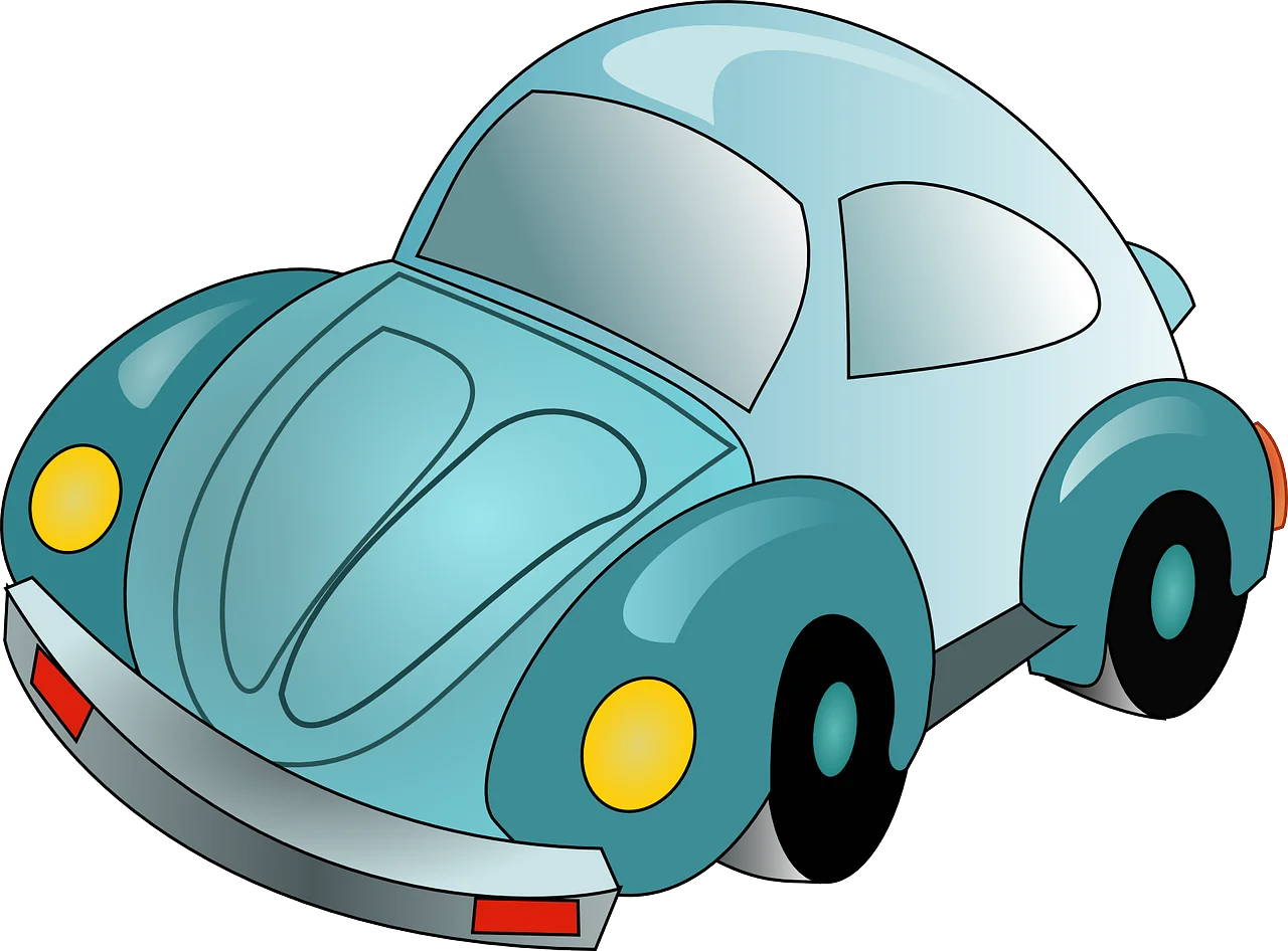 Charming Classic Volkswagen Beetle Cartoon Clipart with Playful Aqua Tones