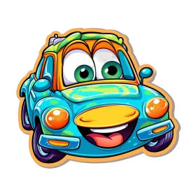 Cheerful Blue Cartoon Car Clipart with Expressive Animated Personality
