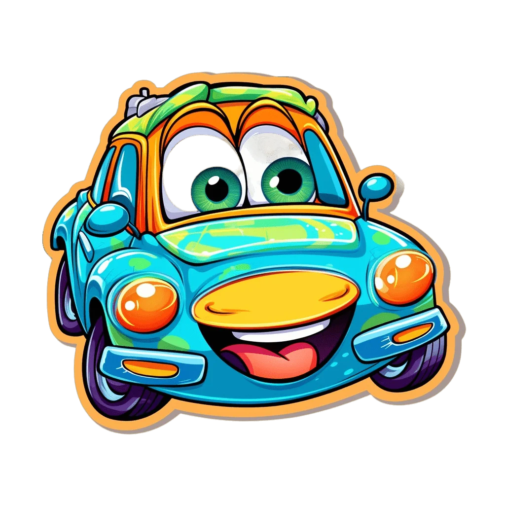 Cheerful Blue Cartoon Car Clipart with Expressive Animated Personality