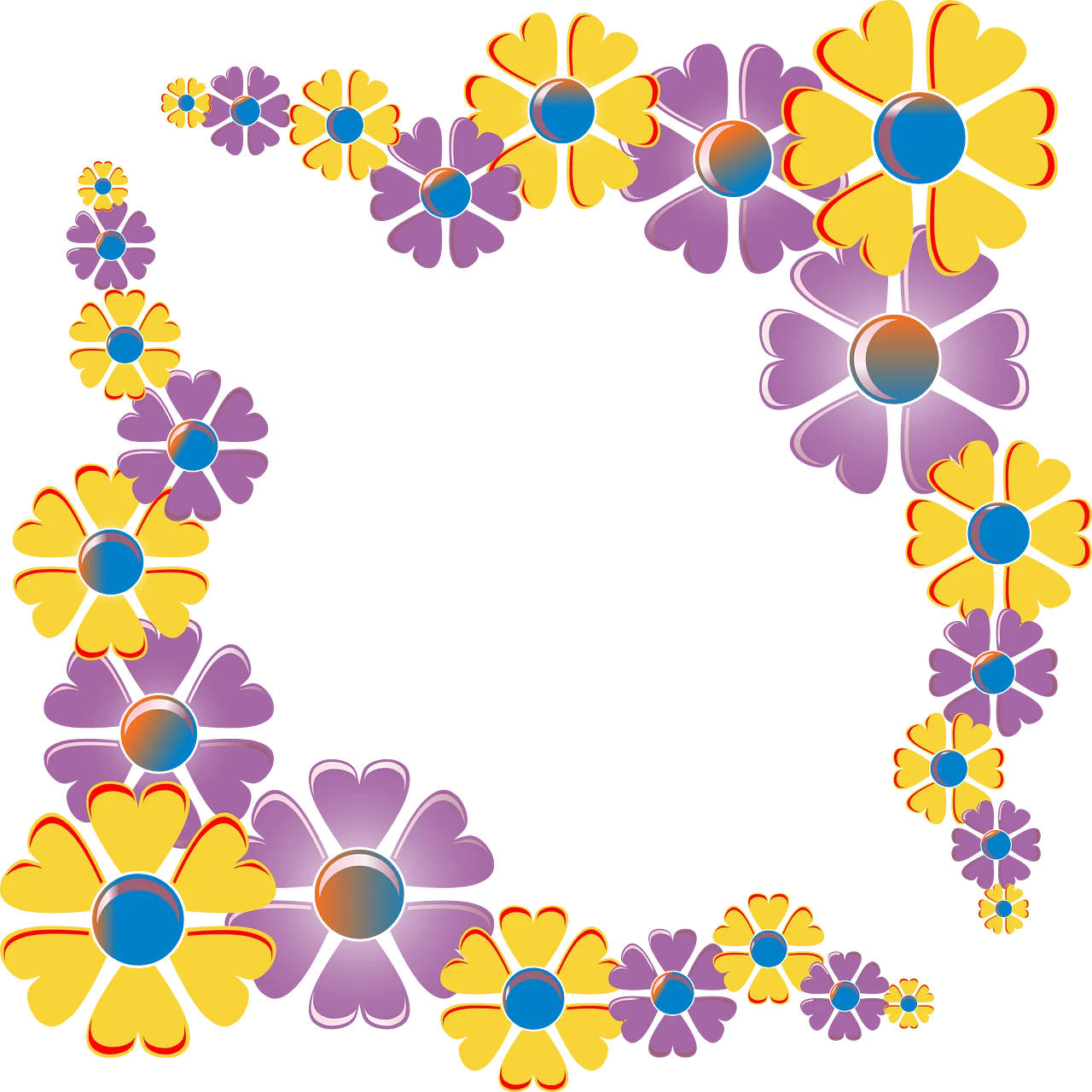Cheerful Daisy and Heart-Shaped Petal Floral Clipart Border Design