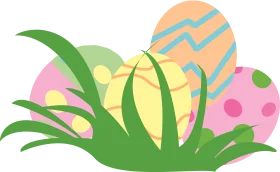 Cheerful Easter Egg Celebration with Lush Green Grass Clipart Design