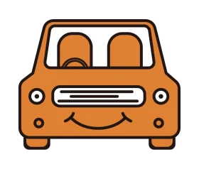 Cheerful Orange Compact Car Cartoon Clipart with Friendly Expression