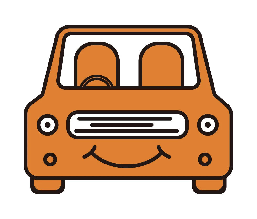 Cheerful Orange Compact Car Cartoon Clipart with Friendly Expression