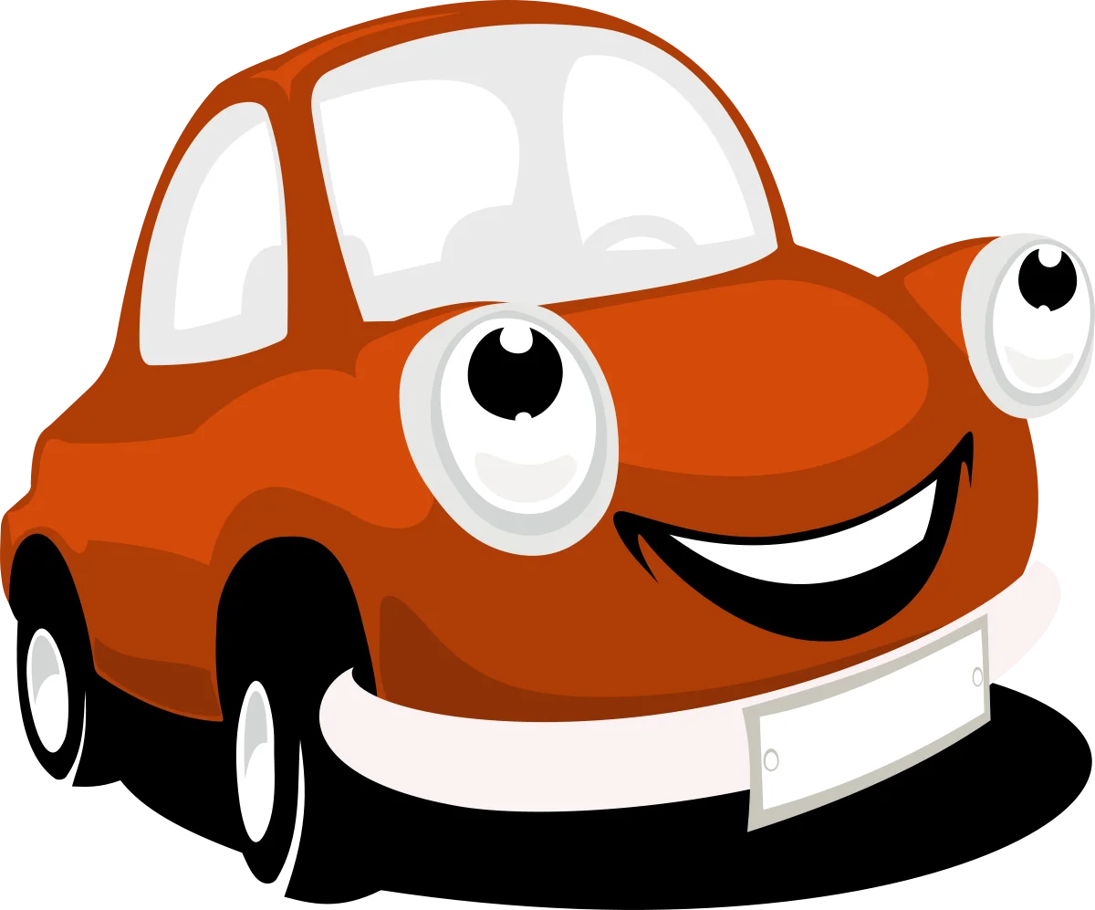 Cheerful Red Cartoon Car Clipart with Expressive Googly Eyes and Friendly Smile