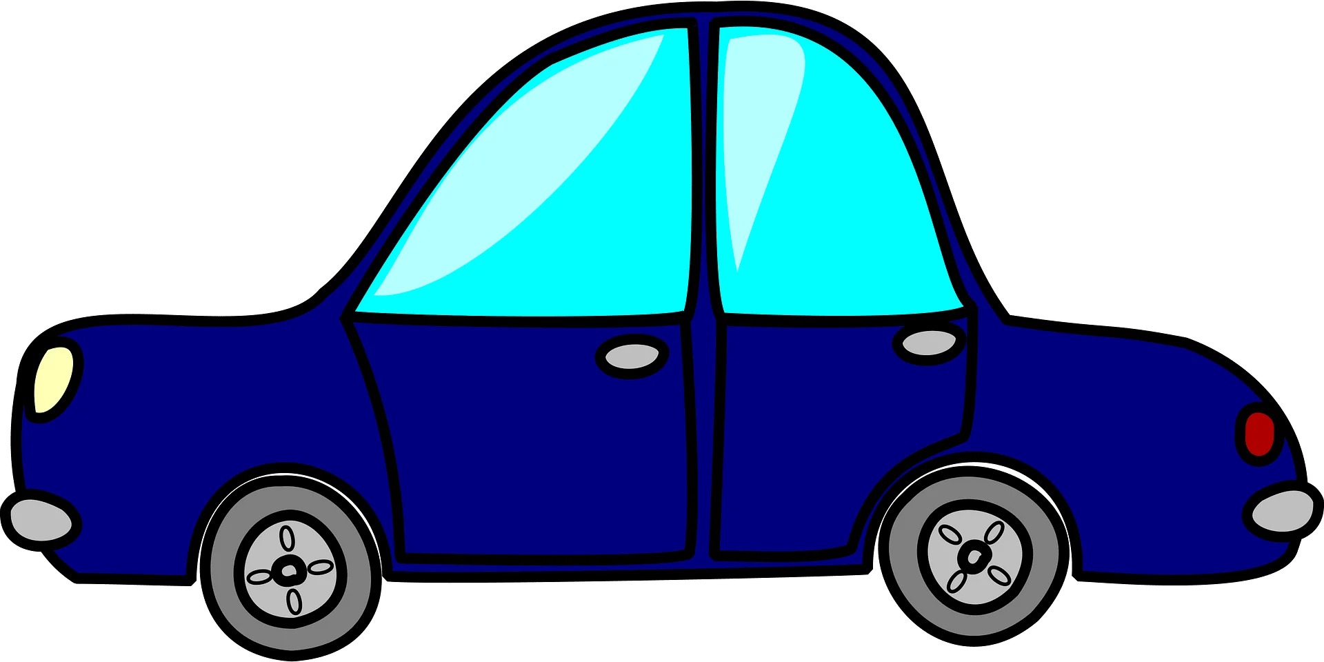 Classic Blue Cartoon-Style Car Clipart Illustration with Smooth Curves