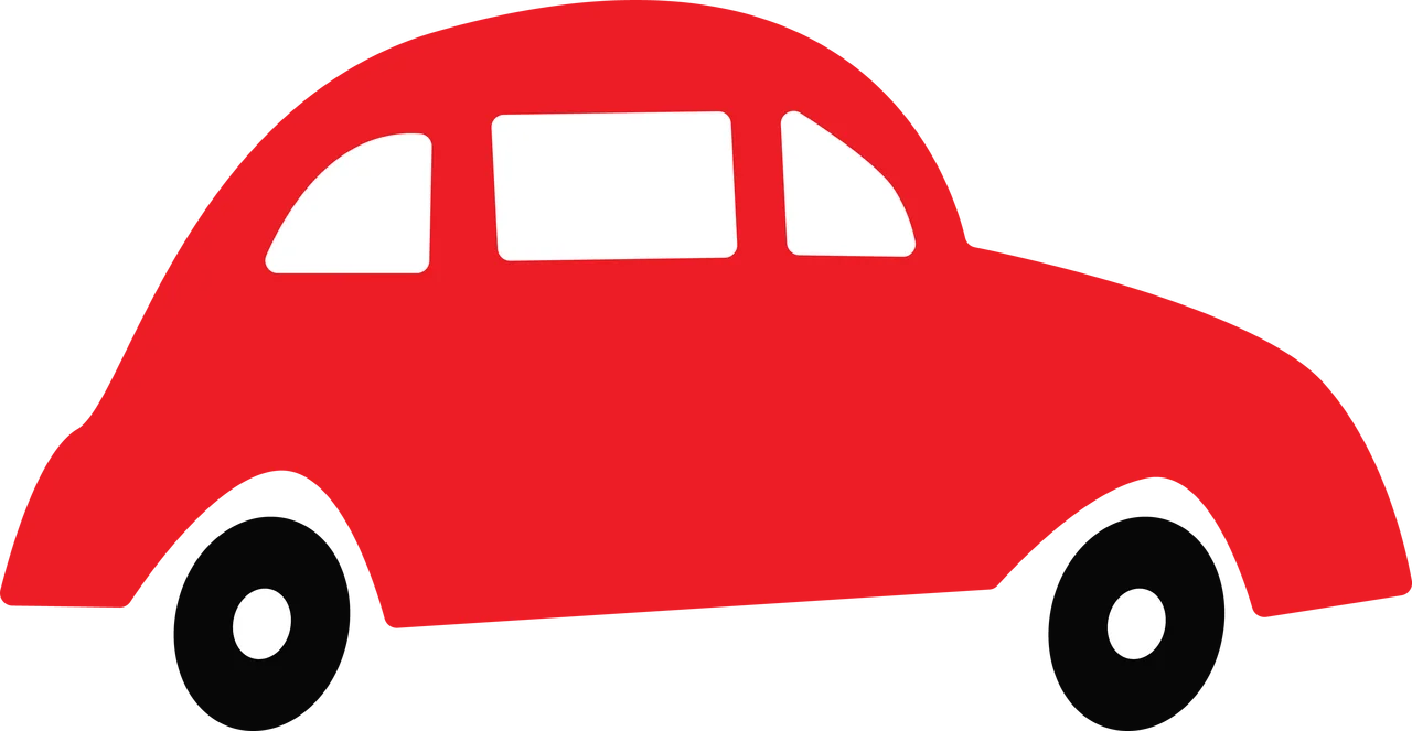 Cute Minimalist Red Beetle-Style Car Simple Cartoon Clipart Design