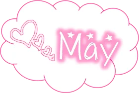 Delicate Pink May Clipart with Heart-Shaped Design and Soft Cloud Background