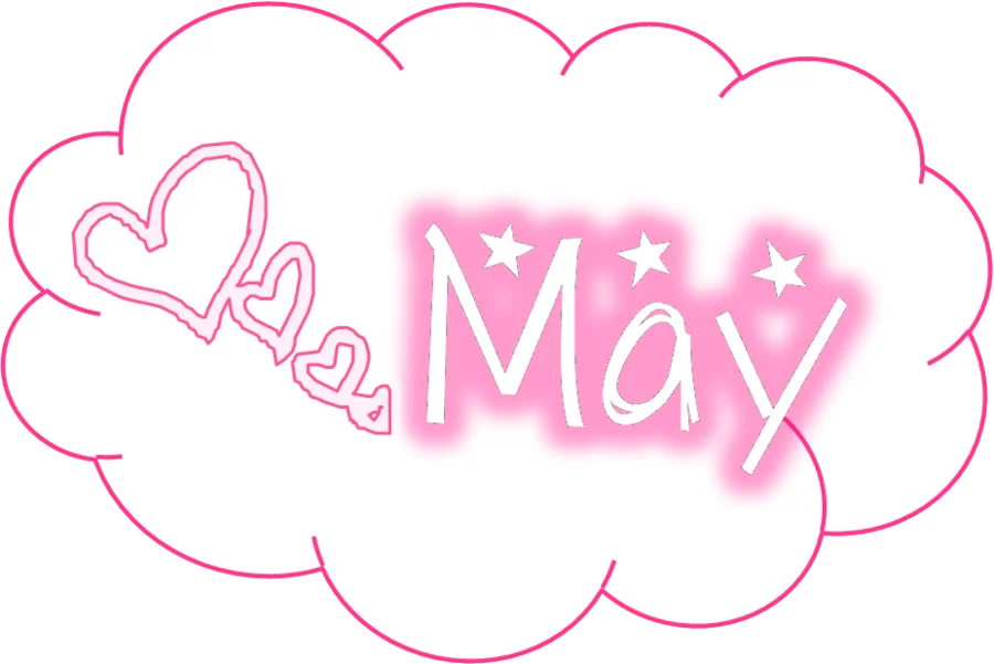 Delicate Pink May Clipart with Heart-Shaped Design and Soft Cloud Background