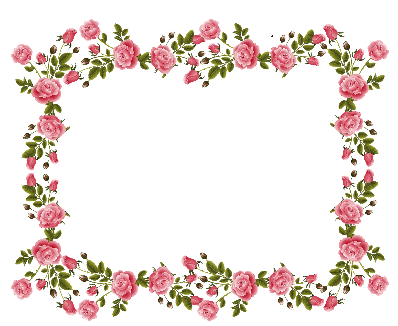Delicate Pink Rose Garland Floral Clipart Frame with Elegant Green Foliage