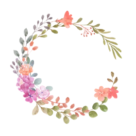 Delicate Watercolor Botanical Wreath Clipart with Soft Pastel Blooming Flowers