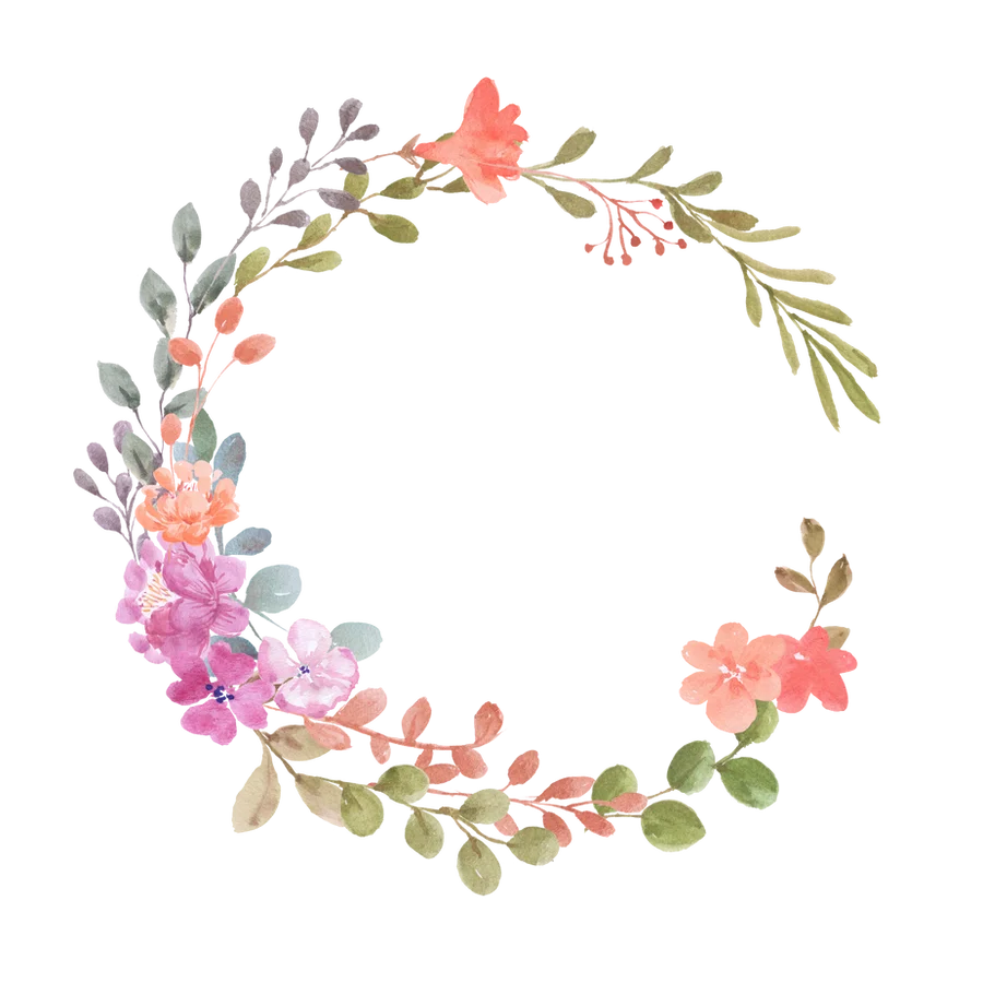 Delicate Watercolor Botanical Wreath Clipart with Soft Pastel Blooming Flowers