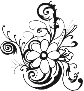 Elegant Black and White Floral Clipart with Swirling Ornamental Design