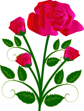 Elegant Crimson and Pink Rose Bouquet Clipart Design with Verdant Leaves