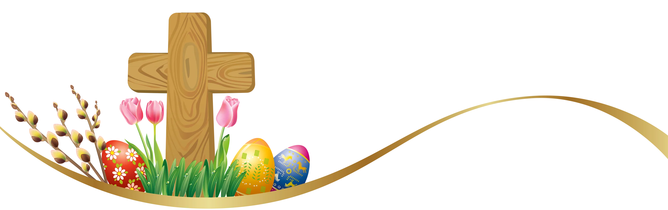 Elegant Easter Celebration Cross and Colorful Eggs Decorative Clipart Design