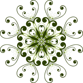 Elegant Green Symmetrical Floral Clipart with Intricate Curling Tendrils and Scrollwork Design