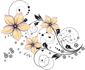 Elegant Pastel Floral Clipart with Swirling Decorative Black Flourishes