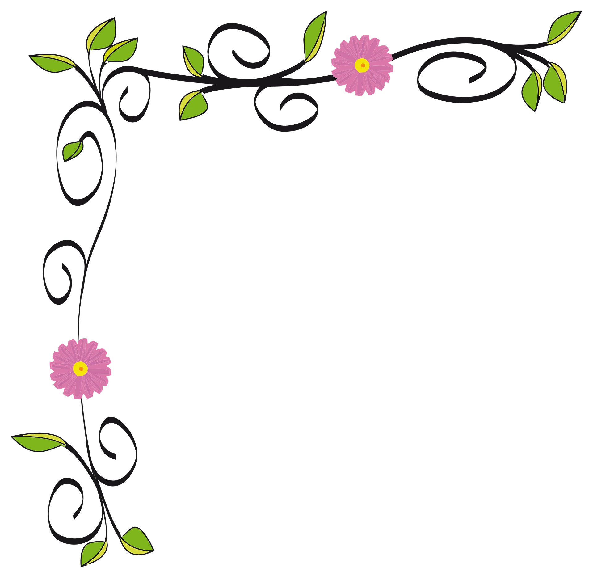 Elegant Pink Daisy Swirl Decorative Floral Corner Clipart Design