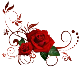 Elegant Red Roses Clipart with Swirling Ornamental Floral Design Elements
