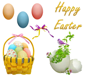 Festive Easter Celebration Clipart Featuring Colorful Eggs and Springtime Elements