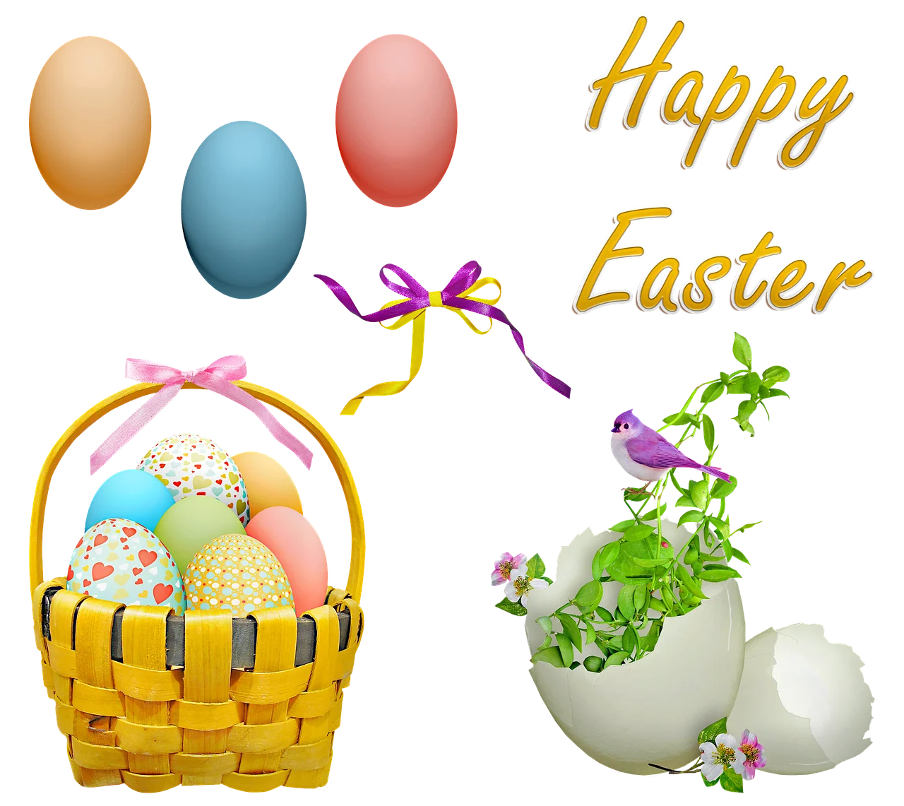 Festive Easter Celebration Clipart Featuring Colorful Eggs and Springtime Elements
