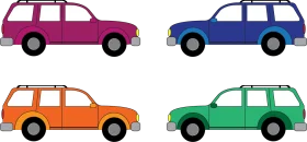 Four Stylized Station Wagon Vehicles in Distinct Color Palette - Automotive Clipart Collection