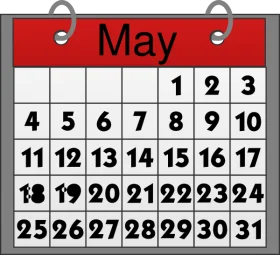 Hanging Wall Calendar Clipart Showcasing the Complete Month of May with Bold Design