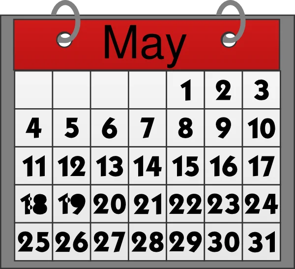 Hanging Wall Calendar Clipart Showcasing the Complete Month of May with Bold Design