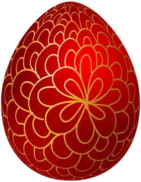 Luxurious Red and Gold Ornate Easter Egg Clipart with Intricate Floral Symmetry
