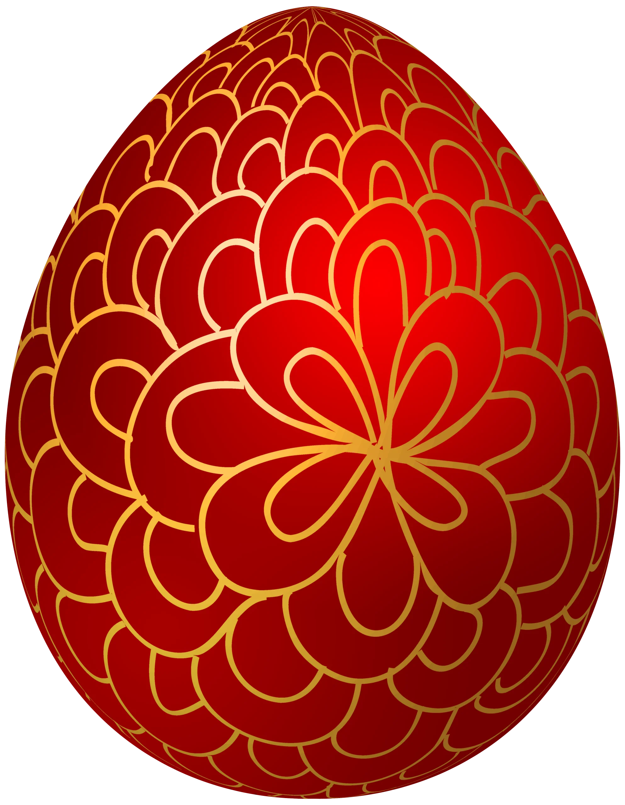 Luxurious Red and Gold Ornate Easter Egg Clipart with Intricate Floral Symmetry