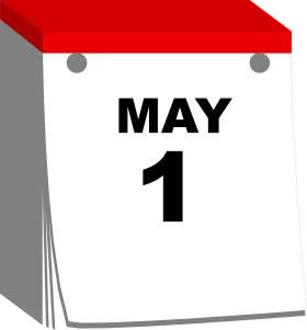 Minimalist May 1st Calendar Page Clipart with Bold Red Top Design