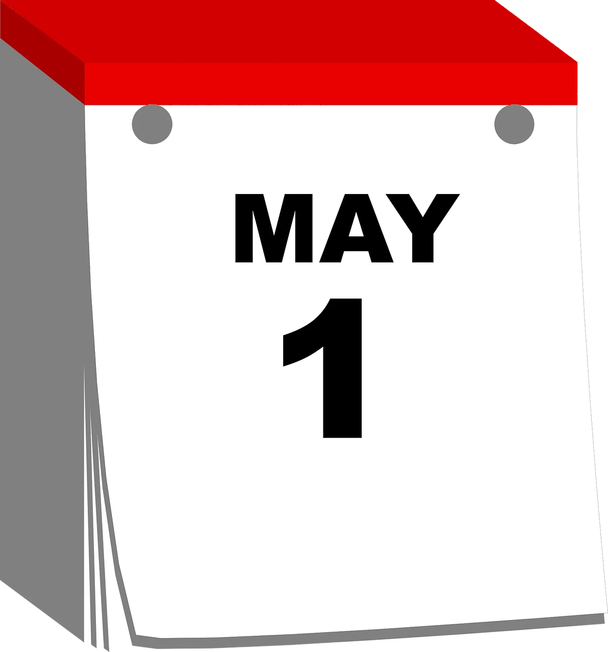 Minimalist May 1st Calendar Page Clipart with Bold Red Top Design