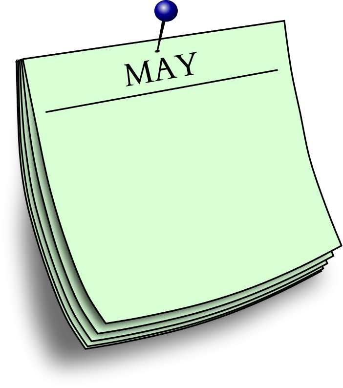 Minimalist May Calendar Notepad Clipart with Blue Pinned Attachment