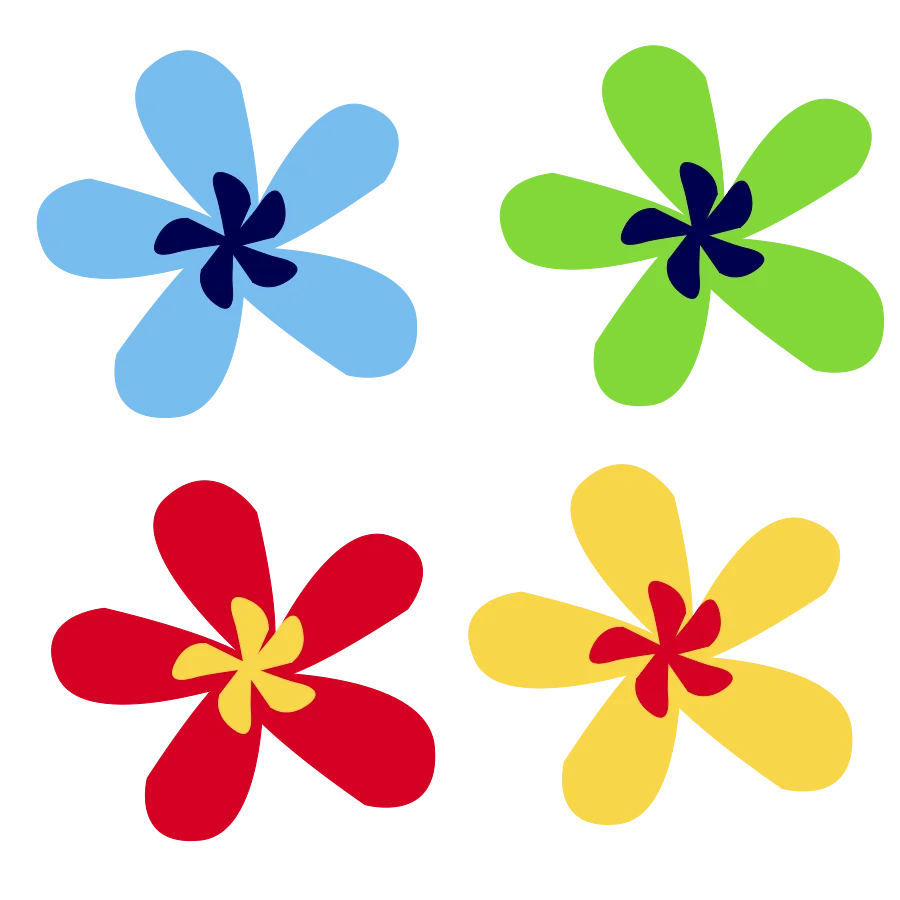 Playful Petaled Clipart: Whimsical Flower Design with Color Burst