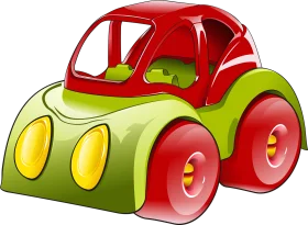 Playful Toddler's Dream: Chunky Red and Green Cartoon Car Clipart Design