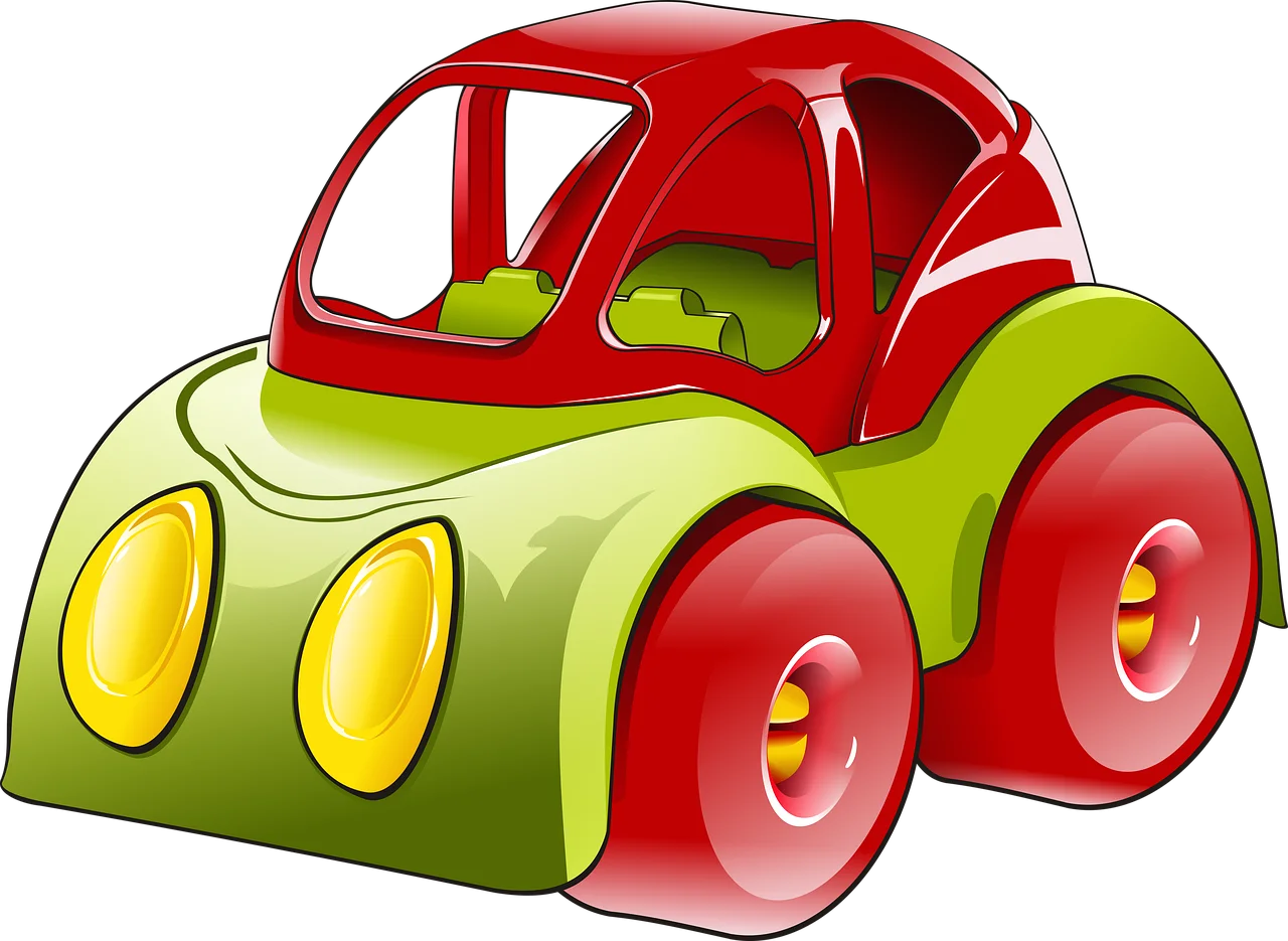Playful Toddler's Dream: Chunky Red and Green Cartoon Car Clipart Design