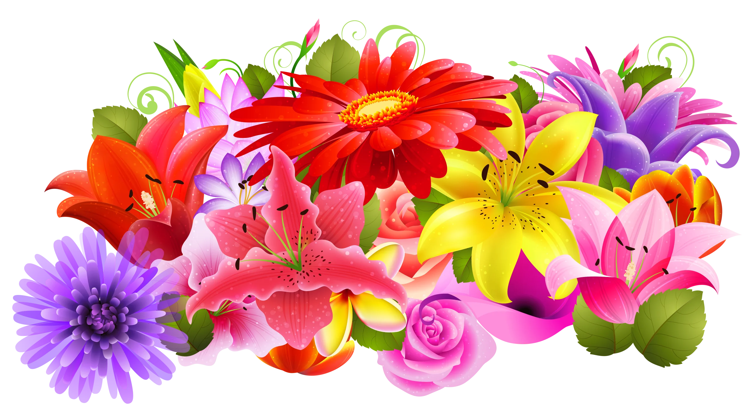 Radiant Blossoming Bouquet: A Colorful Flower Clipart Compilation