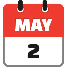 Simple and Clean May 2nd Calendar Clipart Design with Bold Red