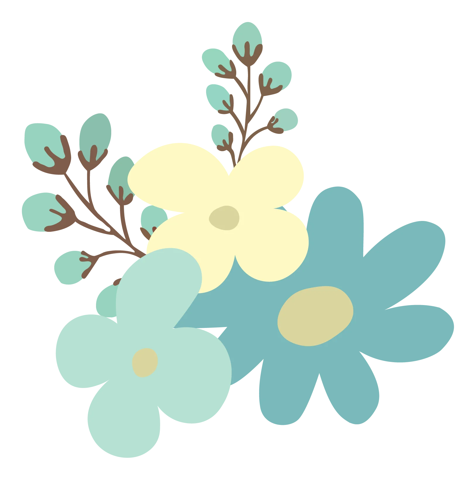 Soft Pastel Blooming Flowers Clipart Collection with Delicate Branch Accents