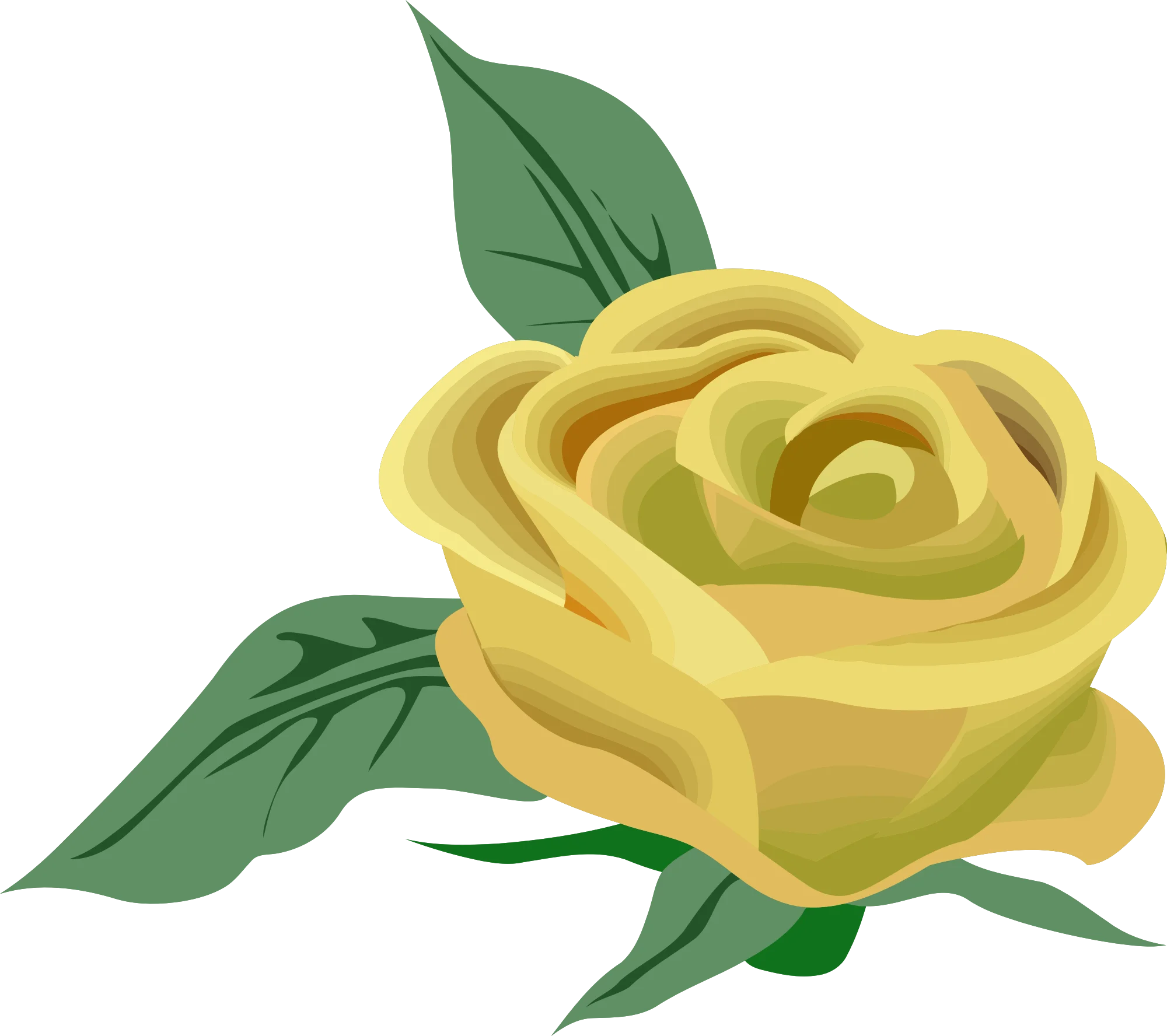 Soft Pastel Yellow Rose Clipart with Delicate Green Leaves