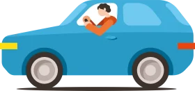 Stylized Blue Cartoon Car Clipart with Driver in Simple Graphic Design