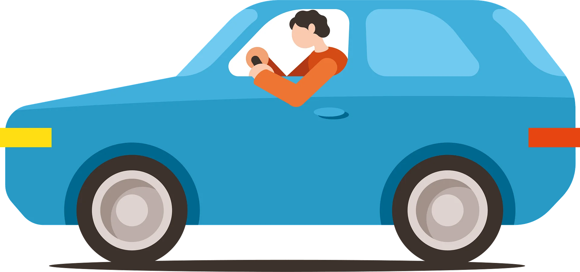 Stylized Blue Cartoon Car Clipart with Driver in Simple Graphic Design