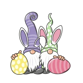 Whimsical Easter Gnomes with Pastel Colored Eggs Festive Seasonal Clipart Design