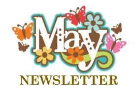 Whimsical May Newsletter Clipart Design with Playful Butterflies and Flowers