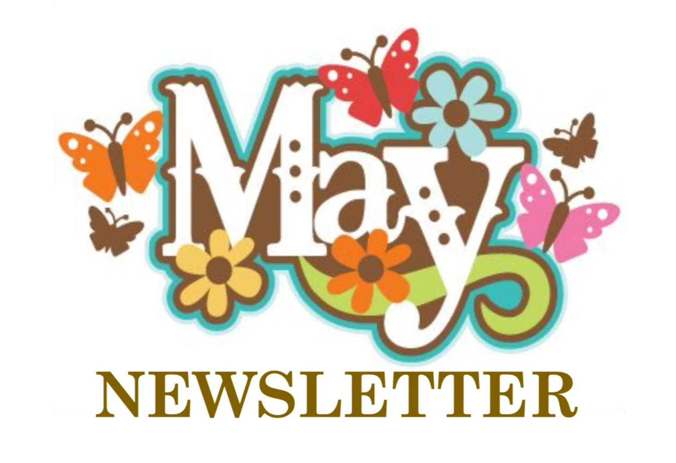 Whimsical May Newsletter Clipart Design with Playful Butterflies and Flowers