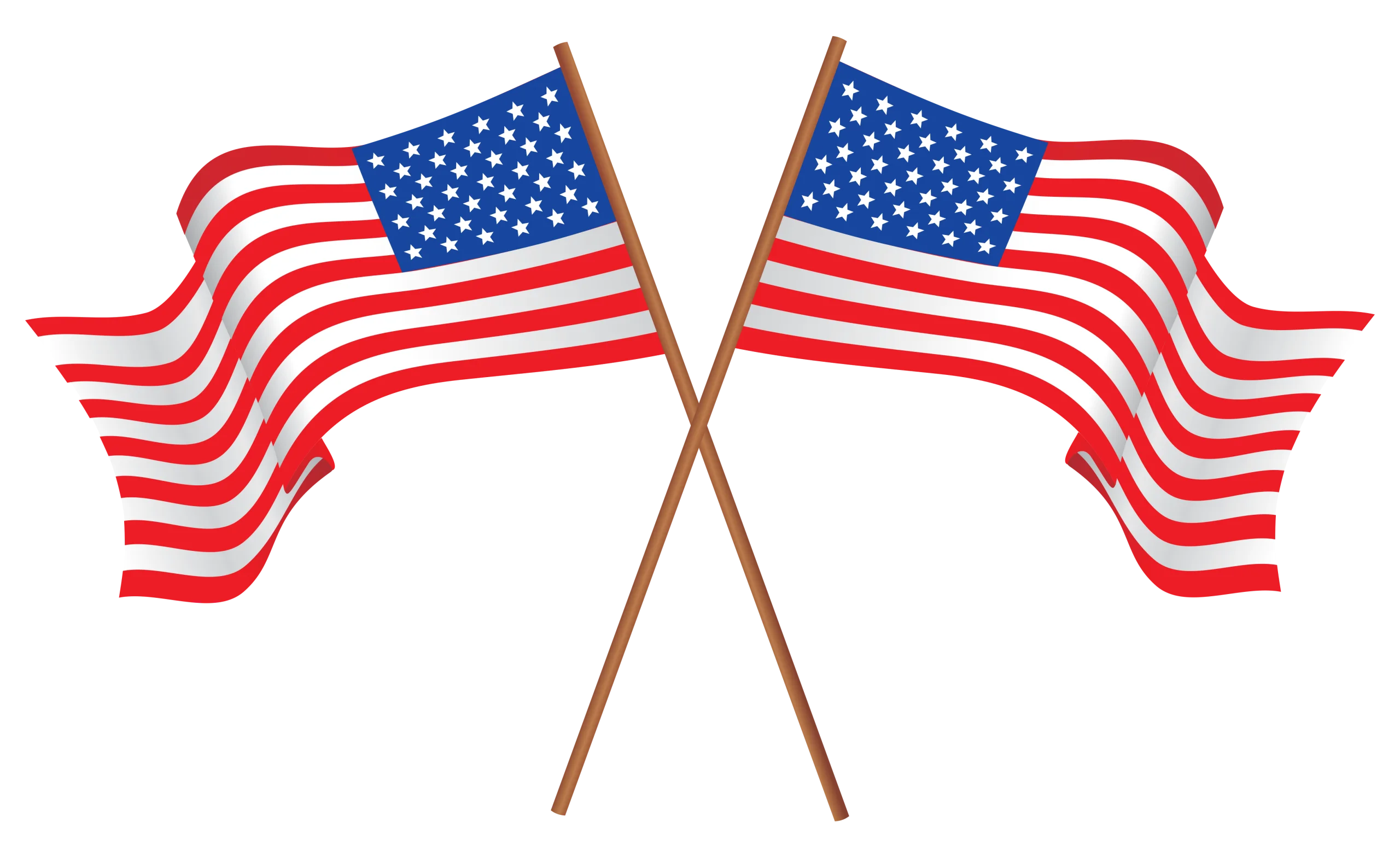 Classic American Stars and Stripes Flag Clipart Design with Crossed Wooden Poles