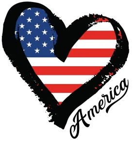 Patriotic Heart-Shaped American Flag Clipart Design with Bold Outline