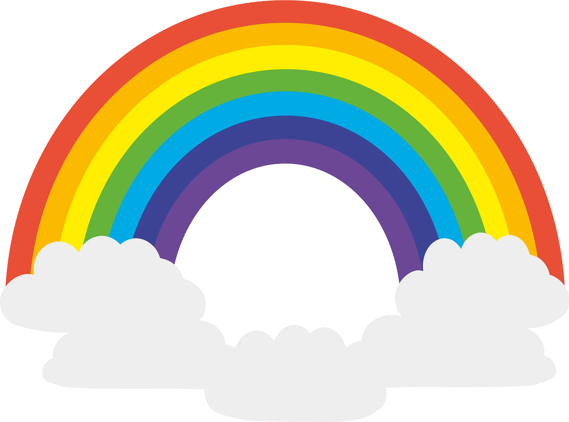 Whimsical Rainbow Arch Emerging Between Soft Clouds Clipart Design