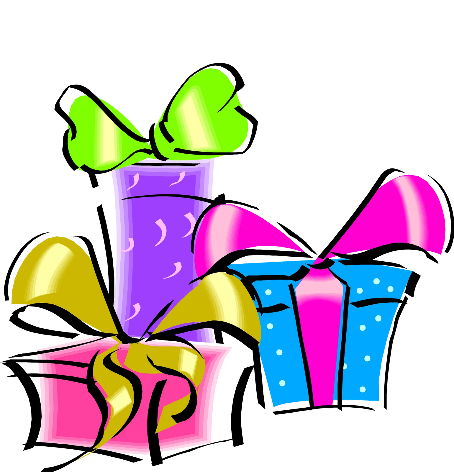 Festive Celebration Clipart: Colorful Wrapped Gifts Stacked with Whimsy and Joy