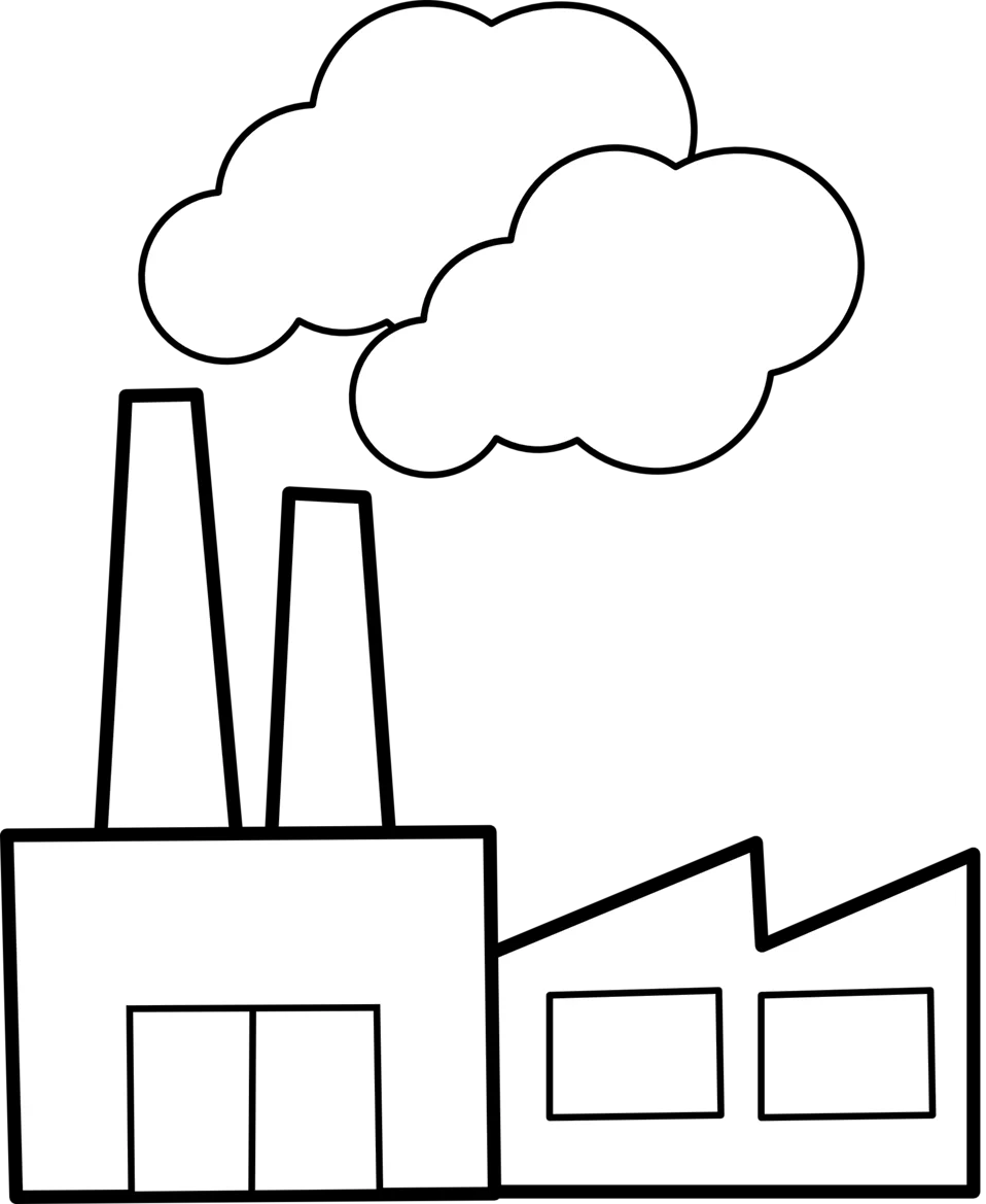 Industrial Factory Smokestack Emissions Minimalist Black and White Clipart