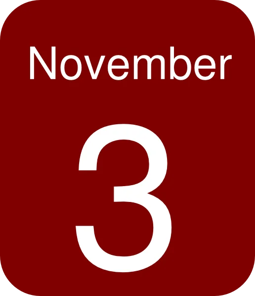 November 3rd Red Rounded Square Calendar Date Clipart Design